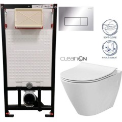 DEANTE Podomítkový rám, pro závěsné WC mísy + SLIM tlačítko chrom + WC CERSANIT CLEANON CITY CST_WC01 051P CI1