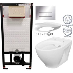 DEANTE Podomítkový rám, pro závěsné WC mísy + SLIM tlačítko chrom + WC CERSANIT CLEANON MODUO + SEDÁTKO CST_WC01 051P MO1