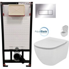 DEANTE Podomítkový rám, pro závěsné WC mísy + SLIM tlačítko chrom + WC Ideal Standard Tesi se sedátkem SoftClose, AquaBlade  CST_WC01 051P TE1