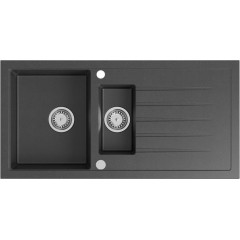 SAPHO - Granitový vestavný dřez s odkapem a vaničkou, 100x50cm, černá GR1334