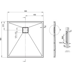 DEANTE - Correo antracit metalic - Granitová sprchová vanička, čtvercová, 90x90 cm KQR_T41B