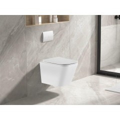 DEANTE Podomítkový rám, pro závěsné WC mísy + SLIM tlačítko černé + WC INVENA PAROS  + SEDÁTKO CST_WC01 N51P RO1