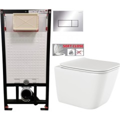 DEANTE Podomítkový rám, pro závěsné WC mísy + SLIM tlačítko chrom + WC INVENA PAROS  + SEDÁTKO CST_WC01 051P RO1