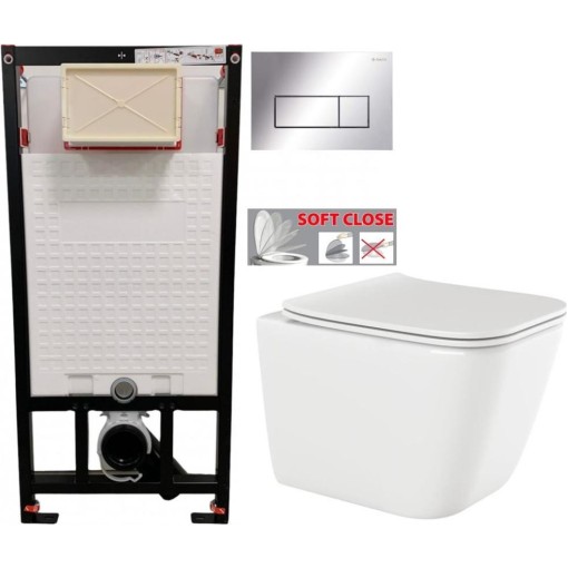 DEANTE Podomítkový rám, pro závěsné WC mísy + SLIM tlačítko chrom + WC INVENA PAROS  + SEDÁTKO CST_WC01 051P RO1