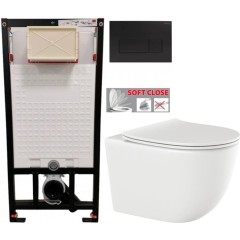 DEANTE Podomítkový rám, pro závěsné WC mísy + SLIM tlačítko černé + WC INVENA TINOS  + SEDÁTKO CST_WC01 N51P NO1