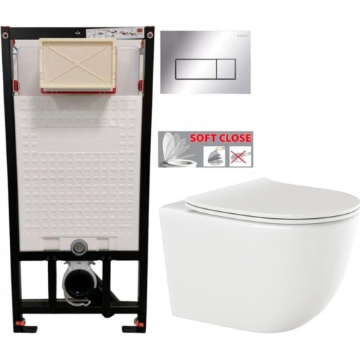 DEANTE Podomítkový rám, pro závěsné WC mísy + SLIM tlačítko chrom + WC INVENA TINOS  + SEDÁTKO CST_WC01 051P NO1