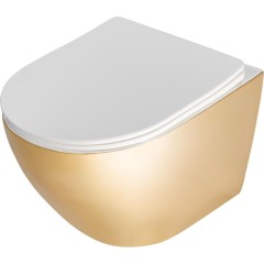 REA - Závěsná WC mísa včetně sedátka RIMLESS Carlo Flat Mini zlatobílá REA-C0669