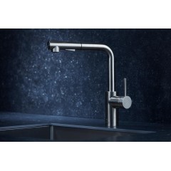 KFA - DUERO BASIC dřezová baterie s otočnou vytahovací sprchou a přepínáním, INOX 6623-110-22
