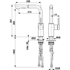 KFA - DUERO BASIC dřezová baterie s otočnou vytahovací sprchou a přepínáním, INOX 6623-110-22