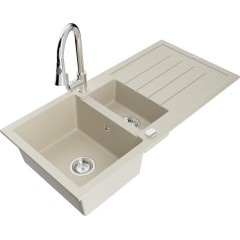 MEXEN - Andres granitový dřez s odkapávačem včetně baterie Elia, béžová 6515-69-670101-00
