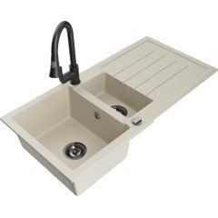 MEXEN - Andres granitový dřez s odkapávačem včetně baterie Elia, béžová 6515-69-670101-70