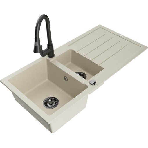MEXEN - Andres granitový dřez s odkapávačem včetně baterie Elia, béžová 6515-69-670101-70