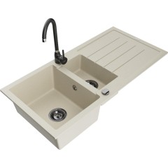MEXEN - Andres granitový dřez s odkapávačem včetně baterie Telma, béžová 6515-69-670200-70