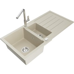 MEXEN - Andres granitový dřez s odkapávačem včetně baterie Flora, béžová 6515-69-670401-00