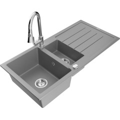 MEXEN - Andres granitový dřez s odkapávačem včetně baterie Elia, šedá 6515-71-670101-00