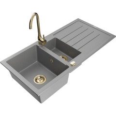 MEXEN - Andres granitový dřez s odkapávačem včetně baterie Telma, šedá 6515-71-670200-50