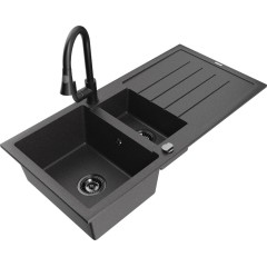 MEXEN - Andres granitový dřez s odkapávačem včetně baterie Elia, černá kropenatá 6515-76-670101-70-B