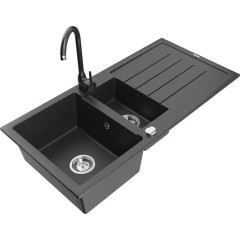 MEXEN - Andres granitový dřez s odkapávačem včetně baterie Telma, černá kropenatá 6515-76-670200-76