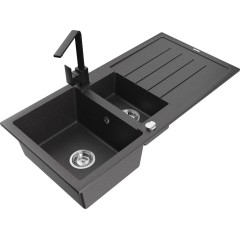 MEXEN - Andres granitový dřez s odkapávačem včetně baterie Rita, černá kropenatá 6515-76-670300-70
