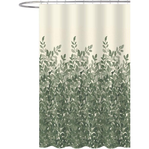 AQUALINE - Sprchový závěs 180x200cm, polyester, zelené listy ZP012