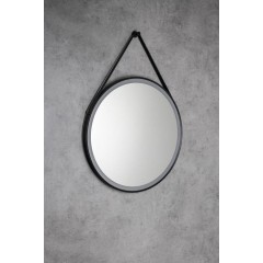 AQUALINE - STAGO kulaté zrcadlo s LED osvětlením ø 60cm, kožený pásek, dotykový senzor, stmívatelné, černá mat SG060