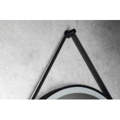 AQUALINE - STAGO kulaté zrcadlo s LED osvětlením ø 60cm, kožený pásek, dotykový senzor, stmívatelné, černá mat SG060