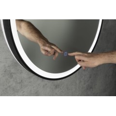AQUALINE - STAGO kulaté zrcadlo s LED osvětlením ø 60cm, kožený pásek, dotykový senzor, stmívatelné, černá mat SG060