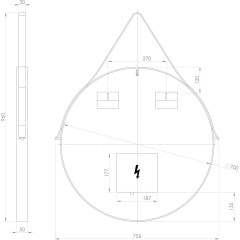 SAPHO - ORBITER kulaté zrcadlo s LED osvětlením ø 70cm, kožený pásek, černá mat ORL070