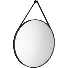AQUALINE - STAGO kulaté zrcadlo ø 60cm, kožený pásek, černá mat SG065