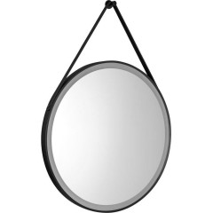AQUALINE - STAGO kulaté zrcadlo s LED osvětlením ø 60cm, kožený pásek, dotykový senzor, stmívatelné, černá mat SG060