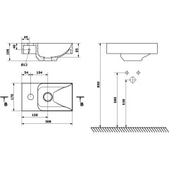 SAPHO - PICCOLINO betonové umývátko 30,8x17cm, baterie vlevo, tmavě hnědá mat PK30015