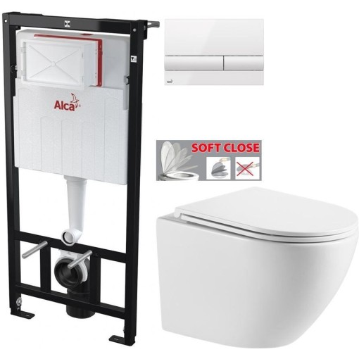 Předstěnový instalační systém s bílým tlačítkem M1710 + WC INVENA LIMNOS /VÍROVÉ SPLACH/ WITH SOFT, včetně soft/close sedátka AM101/1120 M1710 LI1