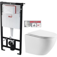 Předstěnový instalační systém bez tlačítka + WC INVENA LIMNOS /VÍROVÉ SPLACH/ WITH SOFT, včetně soft/close sedátka AM101/1120 X LI1