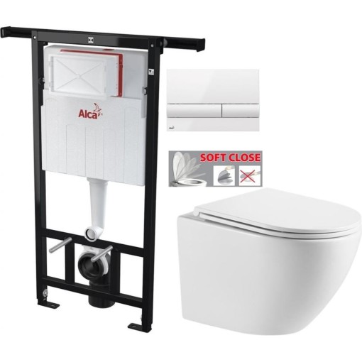 Předstěnový instalační systém s bílým tlačítkem M1710 + WC INVENA LIMNOS /VÍROVÉ SPLACH/ WITH SOFT, včetně soft/close sedátka AM102/1120 M1710 LI1