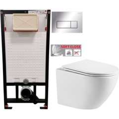 DEANTE Podomítkový rám, pro závěsné WC mísy + SLIM tlačítko chrom + WC INVENA LIMNOS /VÍROVÉ SPLACH/ WITH SOFT, včetně soft/close sedátka CST_WC01 051P LI1