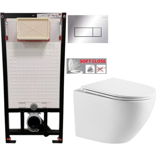 DEANTE Podomítkový rám, pro závěsné WC mísy + SLIM tlačítko chrom + WC INVENA LIMNOS /VÍROVÉ SPLACH/ WITH SOFT, včetně soft/close sedátka CST_WC01 051P LI1