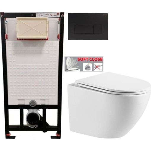 DEANTE Podomítkový rám, pro závěsné WC mísy + SLIM tlačítko černé + WC INVENA LIMNOS /VÍROVÉ SPLACH/ WITH SOFT, včetně soft/close sedátka CST_WC01 N51P LI1