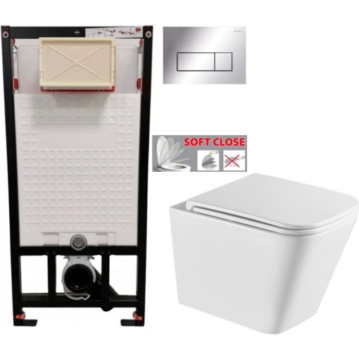 DEANTE Podomítkový rám, pro závěsné WC mísy + SLIM tlačítko chrom + WC INVENA FLORINA /VÍROVÉ SPLACH/ WITH SOFT, včetně soft/close sedátka CST_WC01 051P FL1