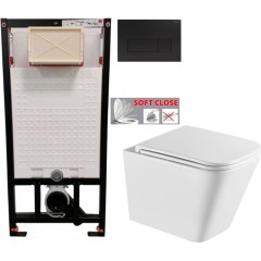 DEANTE Podomítkový rám, pro závěsné WC mísy + SLIM tlačítko černé + WC INVENA FLORINA /VÍROVÉ SPLACH/ WITH SOFT, včetně soft/close sedátka CST_WC01 N51P FL1