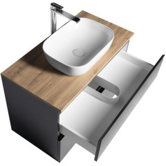 AQUALINE - ALTAIR skříňka s deskou 87,5 cm, černá mat/dub emporio AI690-01