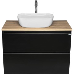 AQUALINE - ALTAIR skříňka s deskou 87,5 cm, černá mat/dub emporio AI690-01