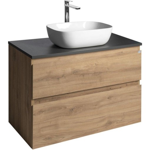 AQUALINE - ALTAIR skříňka s deskou 87,5 cm, dub emporio/antracit břidlice AI390-02