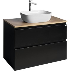 AQUALINE - ALTAIR skříňka s deskou 87,5 cm, černá mat/dub emporio AI690-01