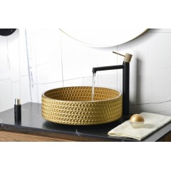 SAPHO - MARAGUA skleněné gravírované umyvadlo na desku Ø 39,5cm, zlatá TY214Z
