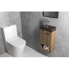 SAPHO - PICCOLINO betonové umývátko 30,8x17cm, baterie vlevo, tmavě hnědá mat PK30015