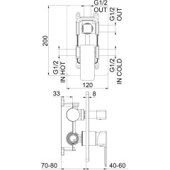SAPHO - TURSI podomítková sprchová baterie, 2 výstupy, otočný přepínač, černá mat TI043B