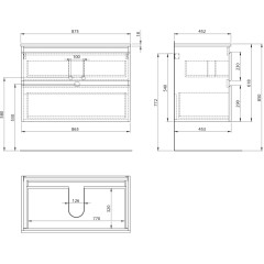 AQUALINE - ALTAIR skříňka s deskou 87,5 cm, černá mat/dub emporio AI690-01