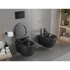 MEXEN - Carmen Závěsná WC mísa včetně sedátka s slow-slim, z duroplastu, černá matná 30880185