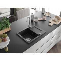 MEXEN - Enzo granitový dřez 1-mísa dřez s vypouštěním krátký odkapávač 576x465 mm, černá 6506571005-77