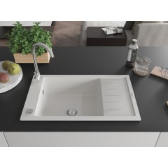 MEXEN - Elias granitový dřez 1 mísa dřez s vypouštěním krátký odkapávač 795x480 mm, bílá 6511791005-20